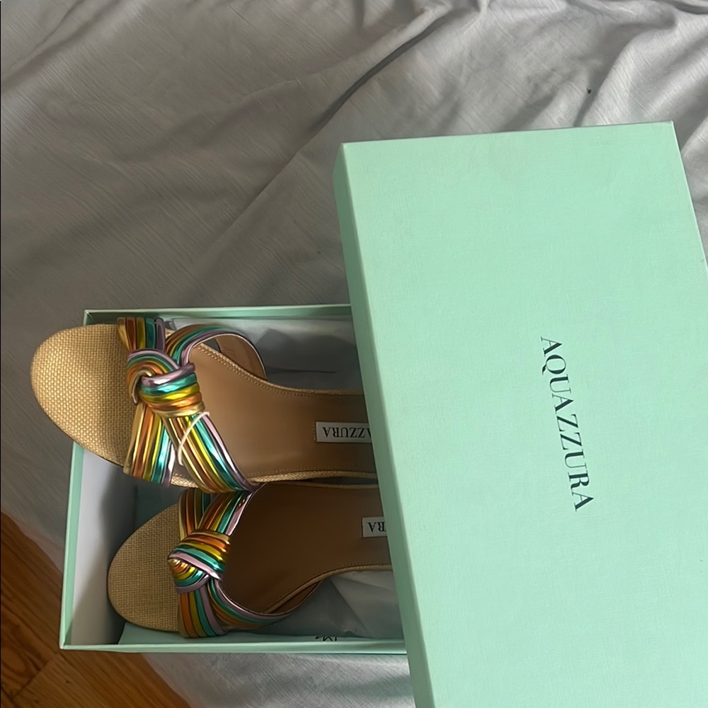 Aquazzura Cognac Flat Sandals with Colorful Straps